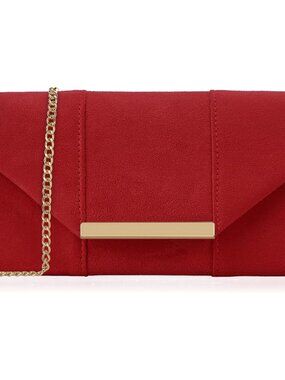 Women Faux Suede Envelope Clutch Purse Evening Velvet Handbag Foldover Shoulder